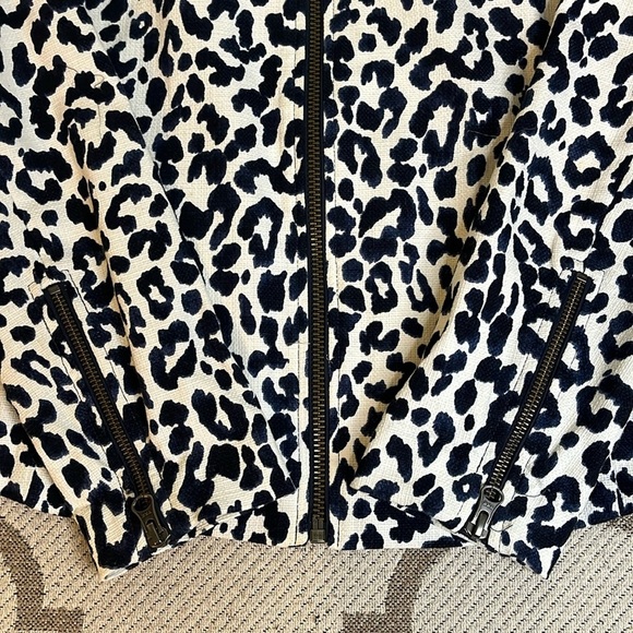 J.Crew Blue White Leopard zipper front Collarless Career Spring Blazer Jacket - Picture 11 of 15